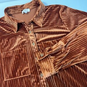 Umgee Womens L Velour Long Sleeve Button Down Shirt Rust Color Boho Casual Indie